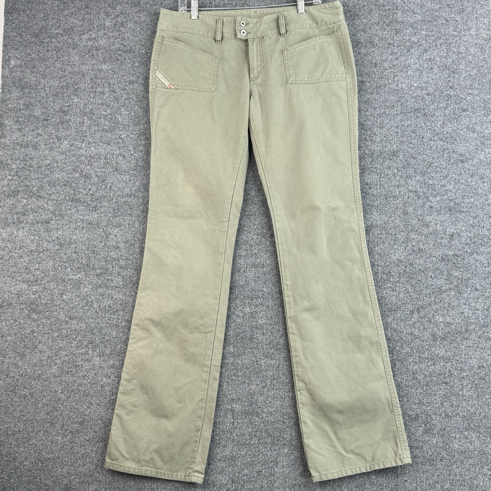 Vintage Diesel Hush DS Pants Womens 34 Olive Green Y2K Low Rise Bootcut England